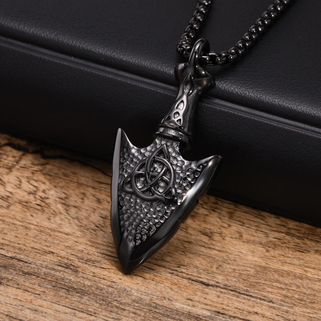 Spear Point Arrowhead Necklaces for Men, Cool Punk Stainless Steel Arrow Pendant Collar with Box Chain Gift Jewelry