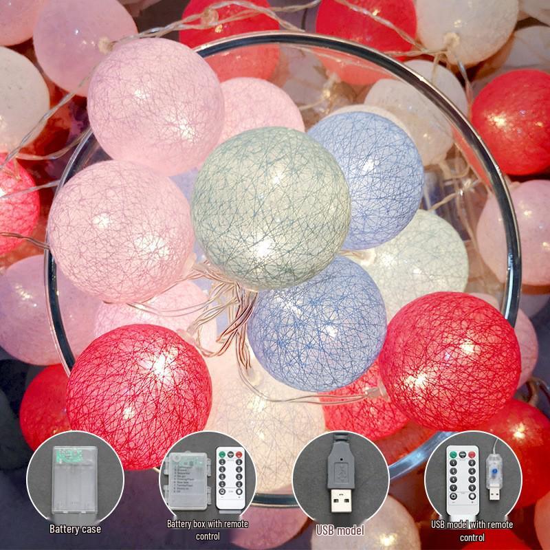 USB LED Cotton Ball String Lights - Christmas Holiday Starry Sky Decorative Flashing Lights