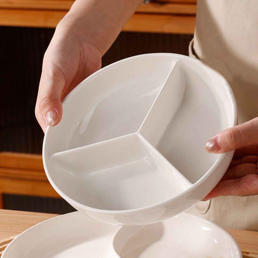 White Grid-shaped Dinner Plate Round Ceramic Salad Plate Divided Bowl Steamed Plate  Breakfast Dish