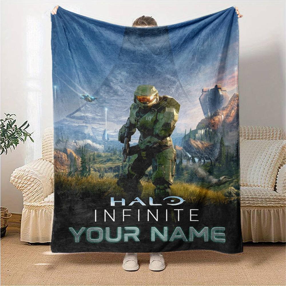 Name Custom Halo Print Flannel Blanket High Quality Warm Comfortable Cover for All Seasons Perfect for Gifts Home Decor