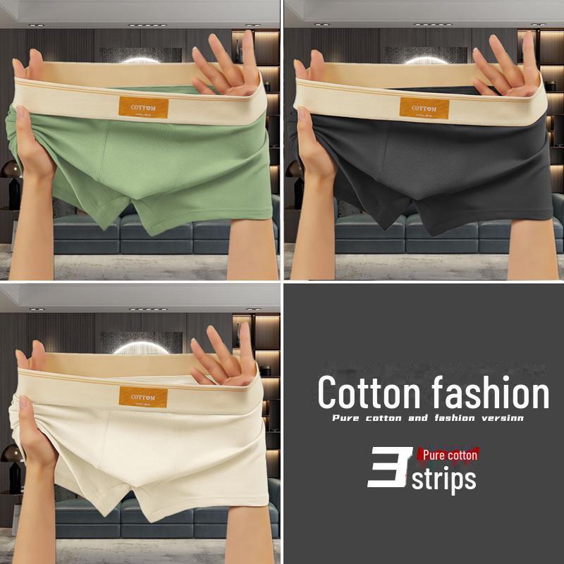 Men's Solid Color Cotton Boxer Briefs - Comfortable, Breathable, Mid-Waist Sports Shorts