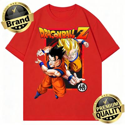 Dragon Ball 2026 New Hot Summe T-Shirt Gohan Goku Father-Son Retro Red Frame Print 100_ Cotton Oversized Tee for Men Women Kids