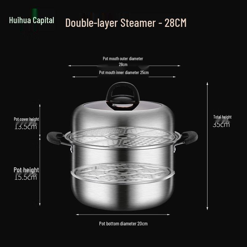 HUIHUADU 28 см Двухъярусная пароварка из нержавеющей стали