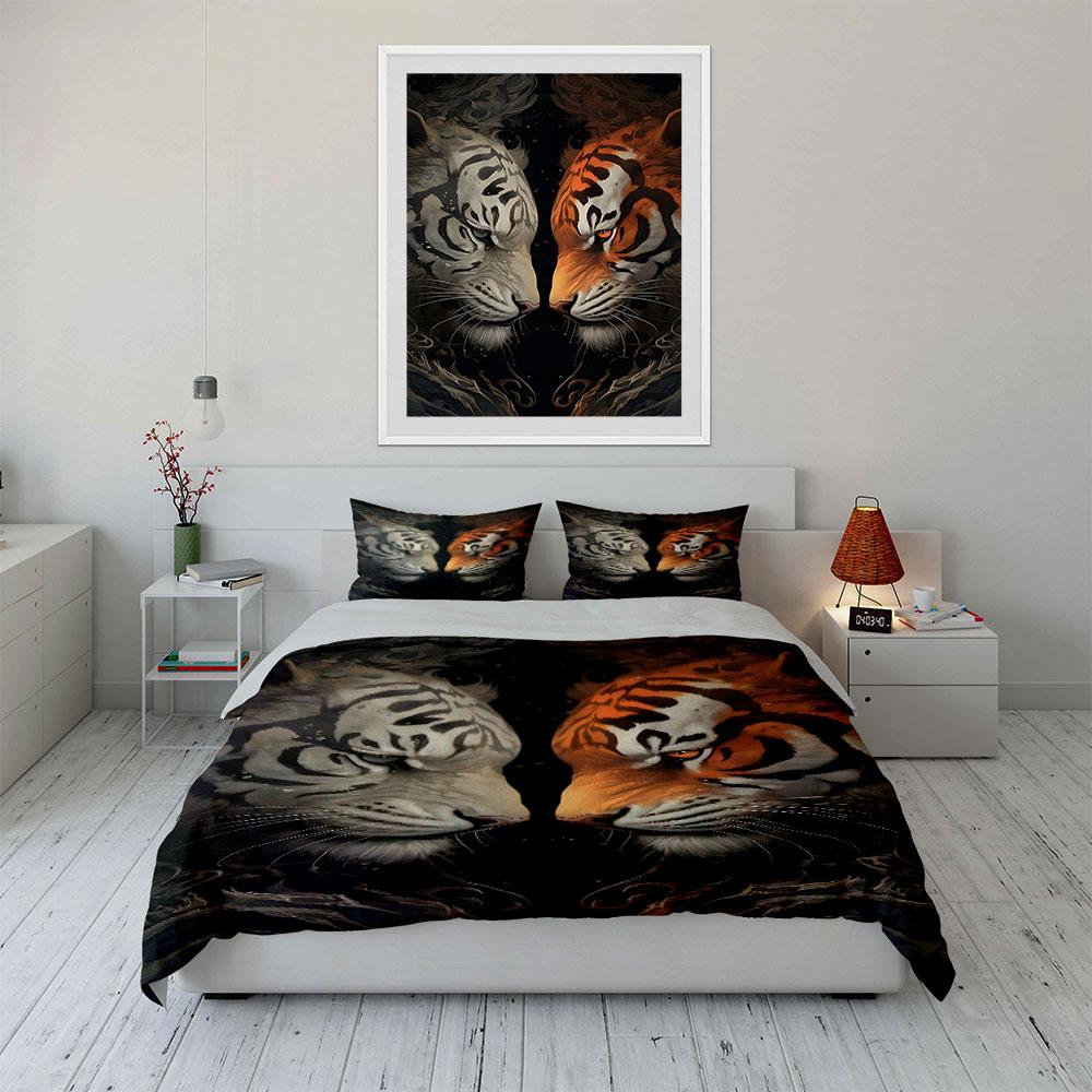 Tiger Faces Mirroring Each Other. Bedding Sets Duvet Cover Sets Duvet Covers Pillowcases(1 * Duvet Cover 2 * Pillowcases Without Duvet Insert)