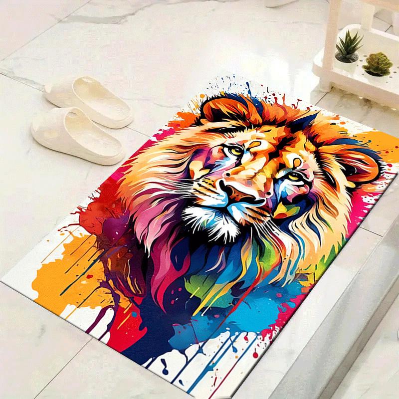1pc Serious Lion Print Design Area Rug - Soft, Anti-Slip, and Durable Gaming Room Decor for Bedroom