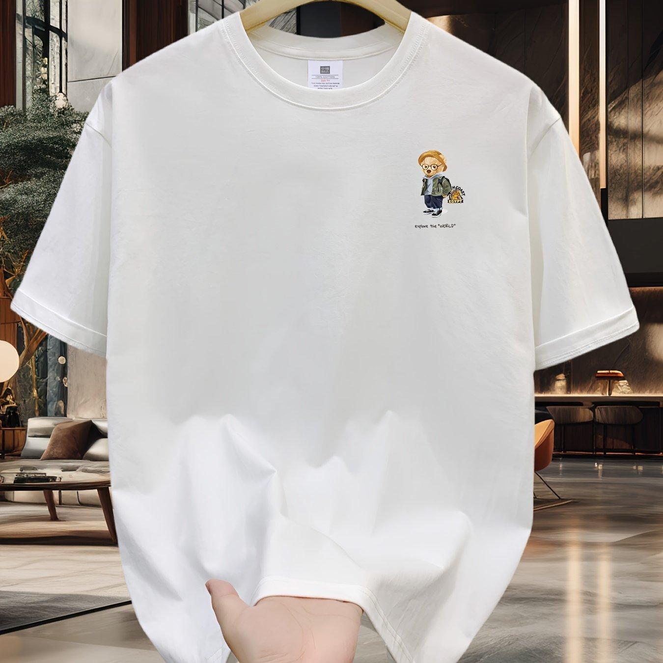 

Мужская летняя футболка из 100% чистого хлопка свободного кроя с мультяшным принтом, повседневная и удобная, с круглым вырезом и короткими рукавами 4XL