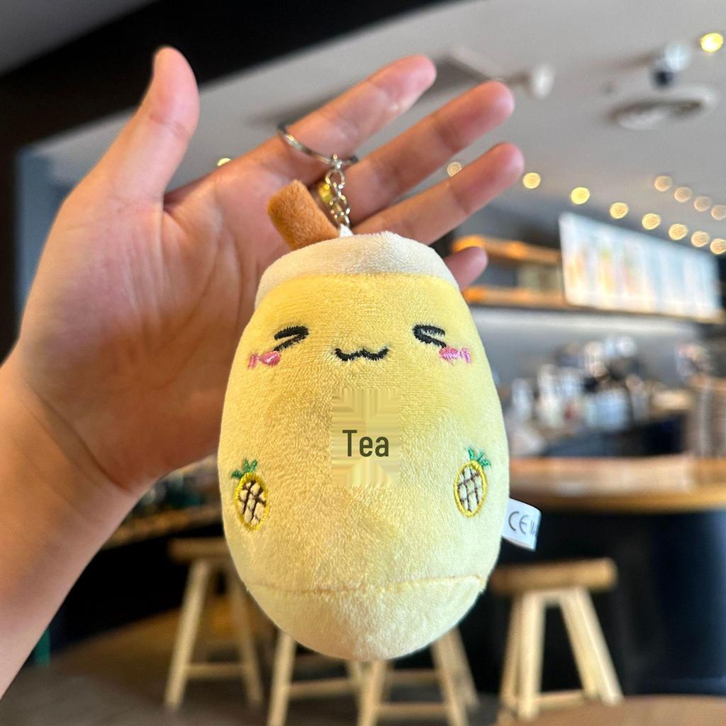 Creative Cartoon Milk Tea Plush Bag Keychain - Fluffy Cute Pendant Accessory for Car or Bag