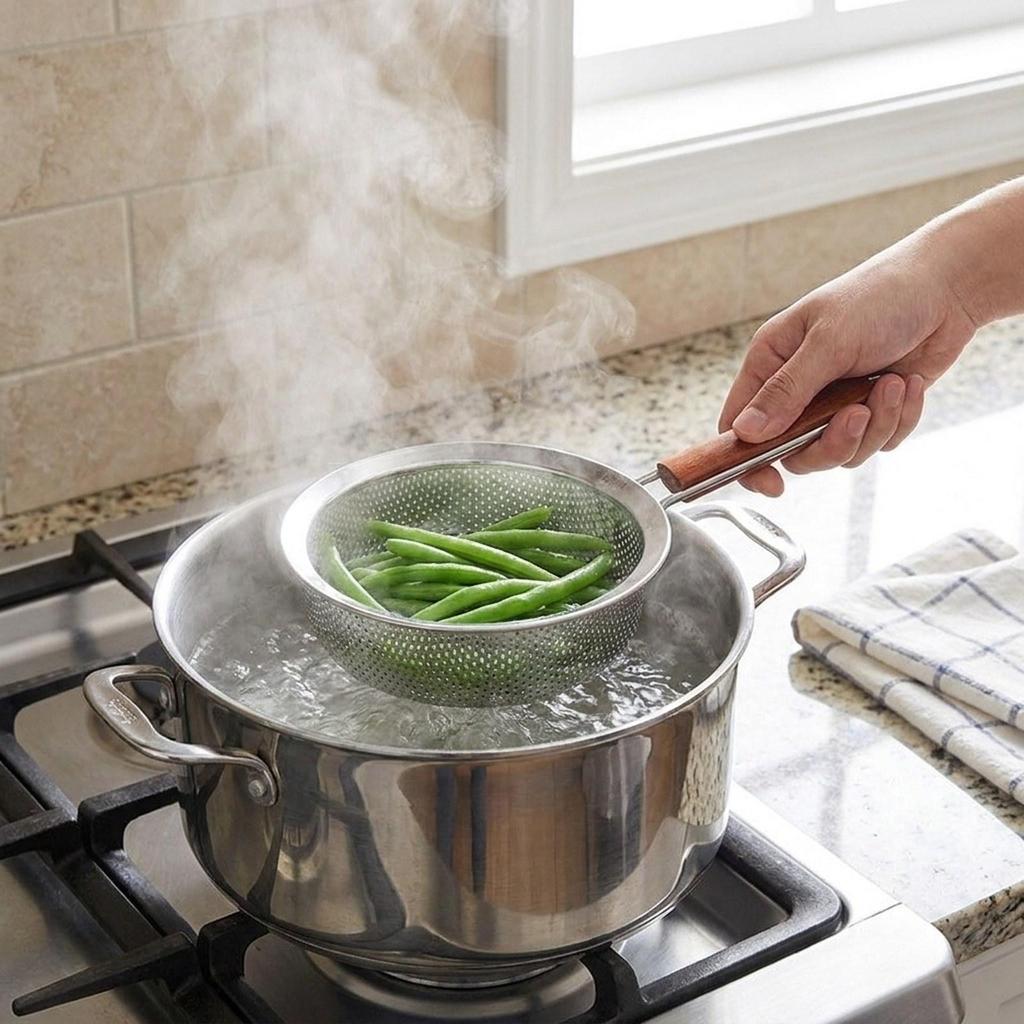 Stainless Steel Fine Mesh Strainer Sifter Spoon Kitchen Utensil Ergonomic Handle for Frying and Rinsing
