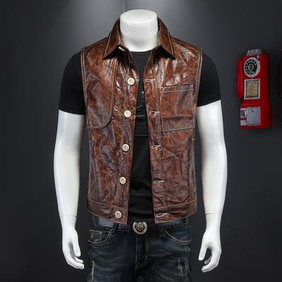 Cross-border Foreign Trade, Amazon High-quality Washed Leather Pleated Vest Men's Two-color Main Push PY011