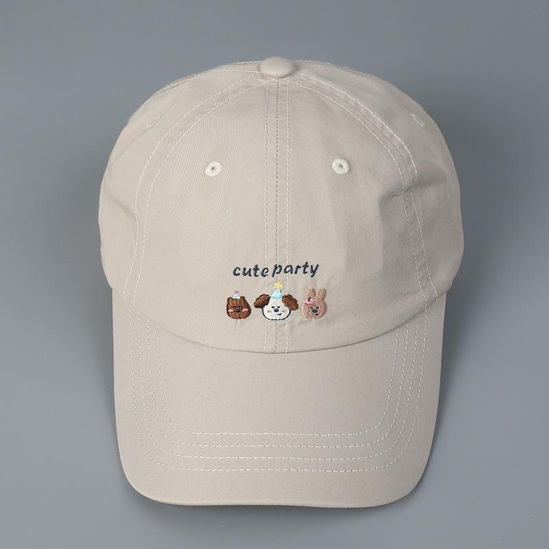 Korean Cute Dog Embroidery Baseball Cap Women Summer Casual Curved Brim Soft Top Pure Cotton Sun Baseball Cap