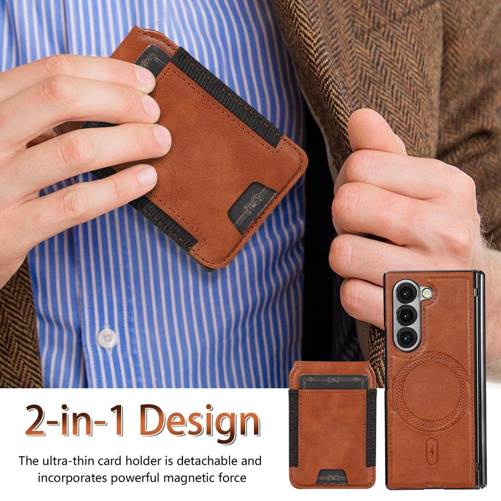 KEYSION PU Leather Phone Case for Samsung Galaxy Z Fold 7 6 5 4 3 Shockproof Cover With Magnetic Card Holder Bag Hinge Screen Protector