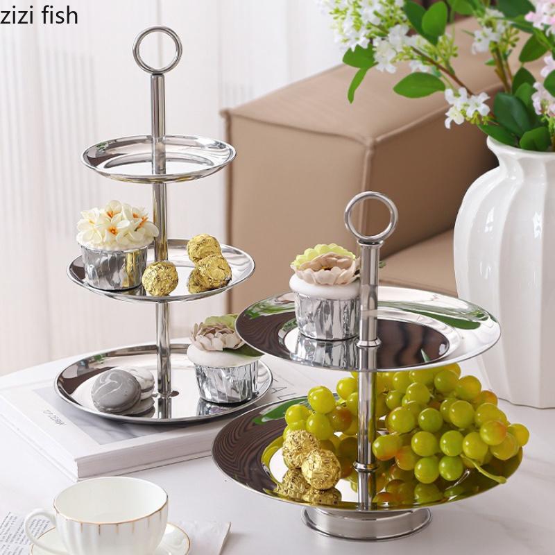 Stainless Steel Dessert Plate Multi-layer Cake Stand Dessert Stand Fruit Plate Snack Bowl Display Stand Pastry Plates Cake Tray