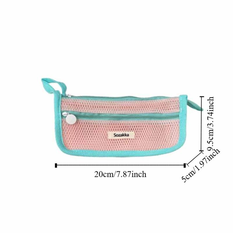Retro Color Transparent Pencil Bag Nylon Zipper Stationery Bag Portable Mesh Pencil Case  Outdoor