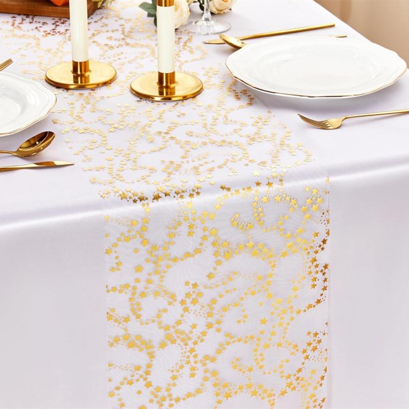1rolls Star Hot Gold Foil Thin Gauze Table Flag Mesh Light Luxury Tablecloth Suitable for Family Gatherings Dinner Mats Gift Bouquets Packaging Gauzes