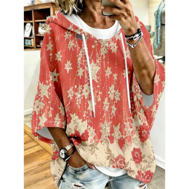 Damen Kapuzentop in Übergröße, weiß mit buntem Faden, Graffiti-Welpen-Print, lockere überschnittene Ärmel, Kapuzenpullover