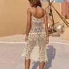 Lace Hollow-out Spaghetti Strap Beach Cover-up Dress - Women's Holiday Bikini Swimsuit Outerwear