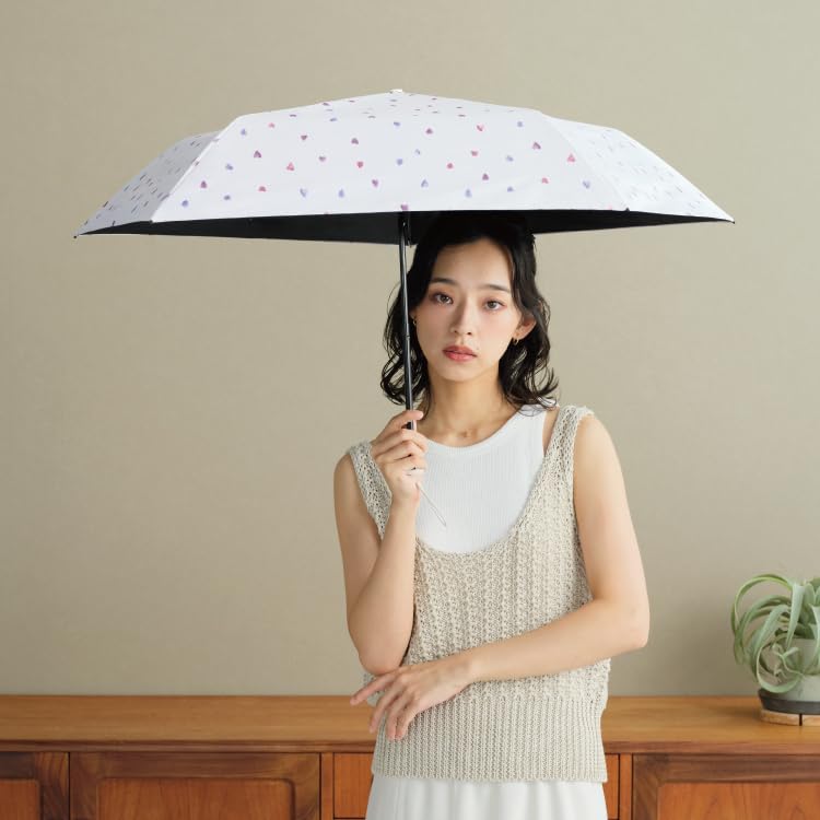 Watercolor Shading UV Protection For Sunny and Rainy Folding For For [2025] Wpc. Parasol, Lightweight, Shading, Heart, Mini, Off, 100% / 99.9% /