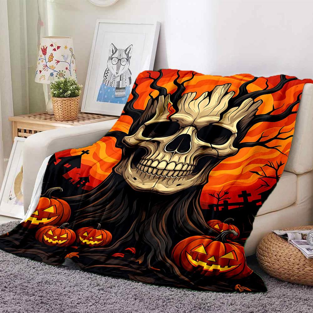 1pc Halloween Skull Blanket Lightweight Flannel Blanket Throw Blanket For Sofa, Bed, Travel, Camping, Livingroom, Office, Couch, Chair, And Bed yy2510