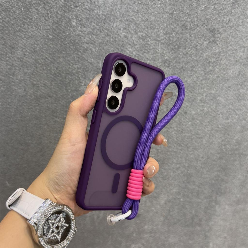 Matte Magnetic Hand Wrist Strap Case for Samsung Galaxy S26 S25 Ultra S24 Plus S23 FE A56 A55 A16 A54 A35 A15 Lanyard Slim Cover