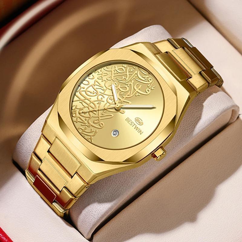 Herren Golduhren Top Marke Luxus Edelstahl Uhrenarmband Hohe Qualität Herrenuhr Kreatives Design Datum Armbanduhr