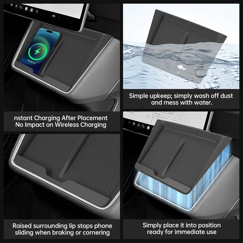 YZ For TESLA Model Y Standard 2026 2025 Wireless Charging Silicone Pad Central Control Charger Protector Cover Non-Slip Mat
