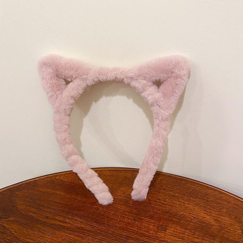 Cute Wide-Brimmed Plush Cat Ear Headband for Face Washing & Teeth Brushing - Includes Hair Tie & Clip