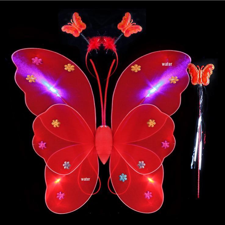 Illuminated Butterfly Wings Set: Light-Up Three-Piece for Children's Performances and Night Markets