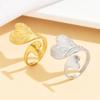 European & American Chic Asymmetrical Heart Stainless Steel Ring - Retro Geometric Texture for Women