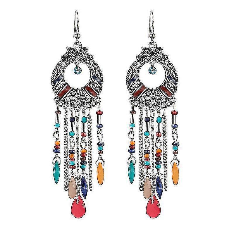 Long Earrings Round Oil Drop Small Flowers Multilayer Beads Colorful Alloy Birthday Gift Jinyu