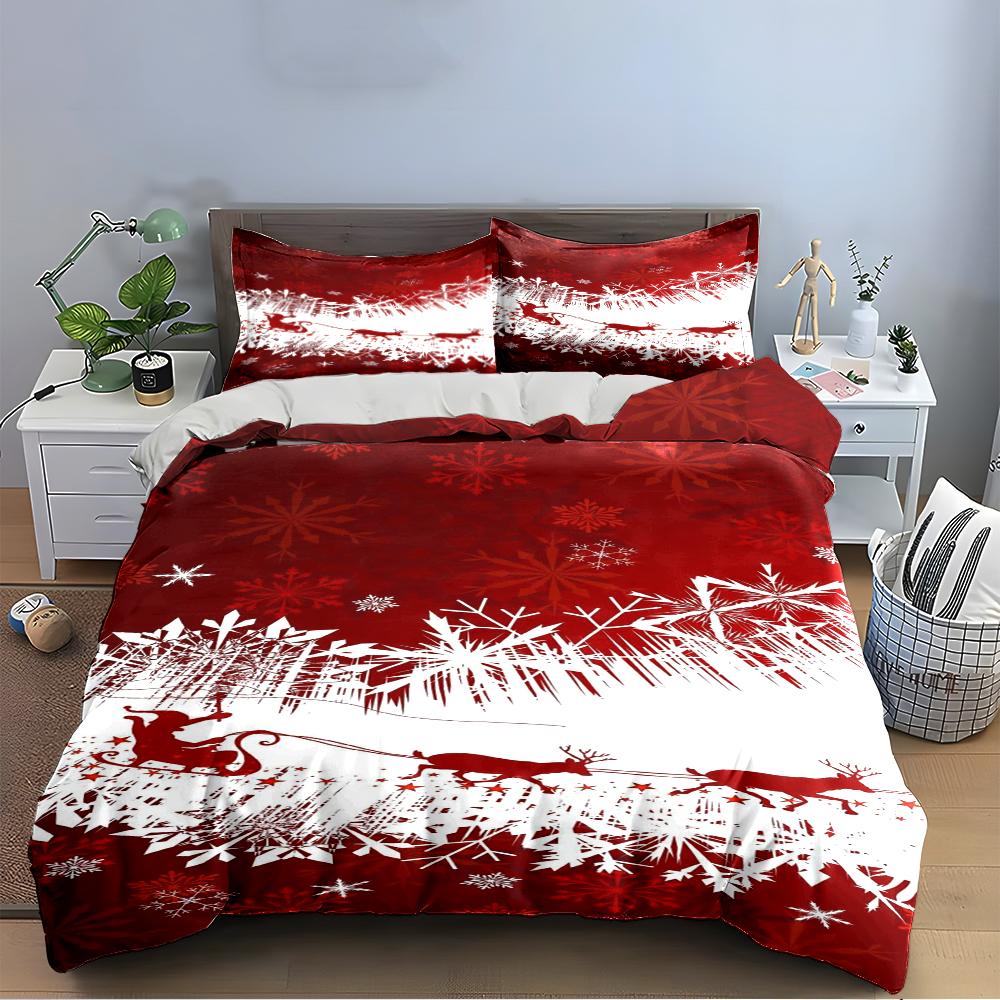 Christmas Red Snowflakes and Sleigh Set Bedding set (1 duvet cover, 2 pillowcases, duvet not included)