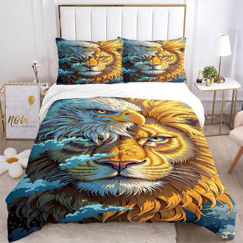 3pcs Eagle Lion Artwork Bedding Set - 1 Duvet Cover + 2 Pillowcases(Core Not Included), Machine Washable Polyester Yy251216111