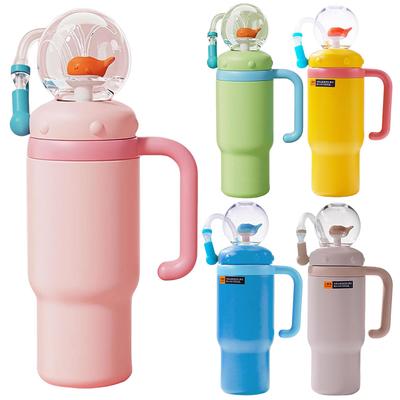 24oz Stainless Steel Whale Fountain Tumbler with Handle Whale Squirt Water Bottle with Straw Perfect for Childs Teens & Adults