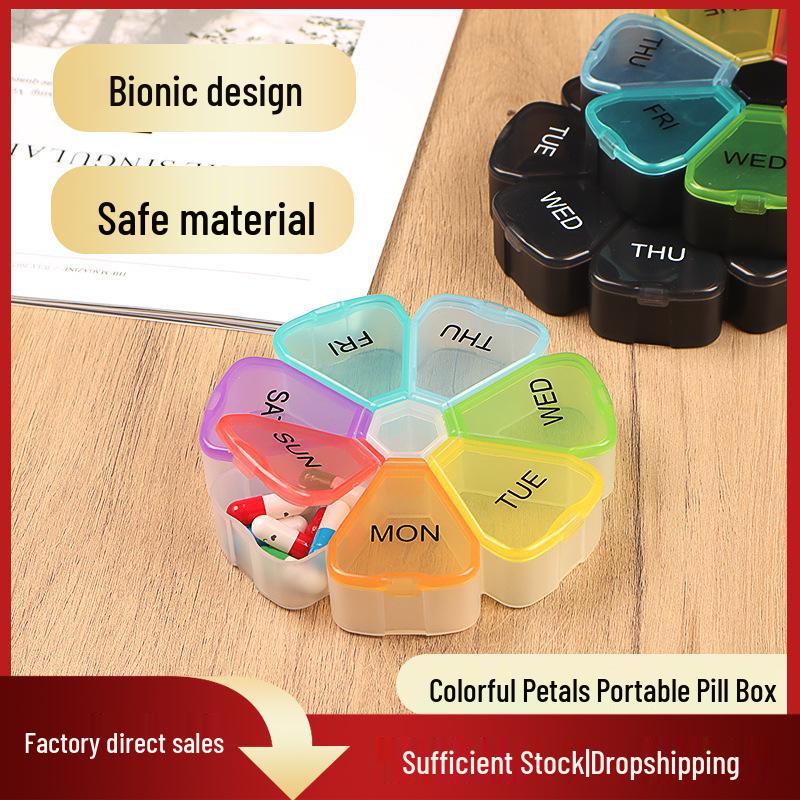 Portable 7-Compartment Weekly Pill Organizer, Petal-Shaped Supplement Dispenser