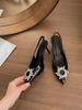 2025 summer new pointed high-heeled single shoes women's commuter wind water diamond decorative bag head sandals patent leather stiletto sandals