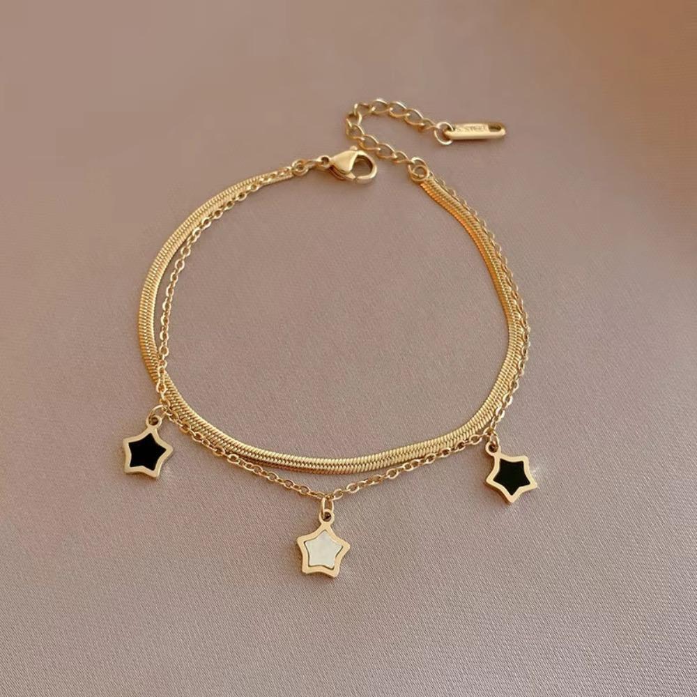 Double-Layered Star Charm Bracelet Gold Color Double Clavicle Chain Multilayer Necklace  Jewelry Bracelet