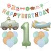 40 Inch Olive Green Digital Car Plane Aluminum Film Balloon Birthday Party Balloon Bear Flag Set Decoration