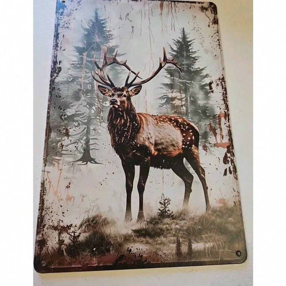 Metal Wall Art Vintage Deer Antler Rustic Cabin Decor for Lodge Camp Winter 20x30cm(7.8x11.8inch)