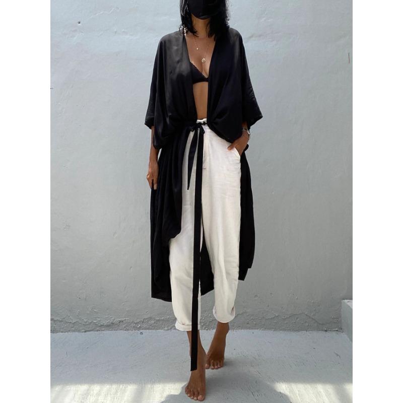 Damen Sonnencreme Cardigan aus menschlicher Baumwolle, Bikini-Überzug, Badeanzug, äußere Sonnenschutzbekleidung, Strandurlaubskleider