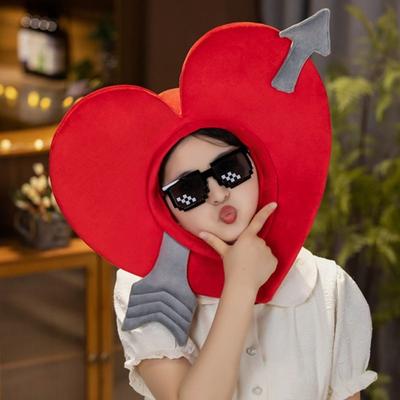 Red Funny Valentine's Heart Hat Headwear Love Peach Pullover Hat Novelty Cosplay Cupid Heart Photo Props Hat Holiday Celebration