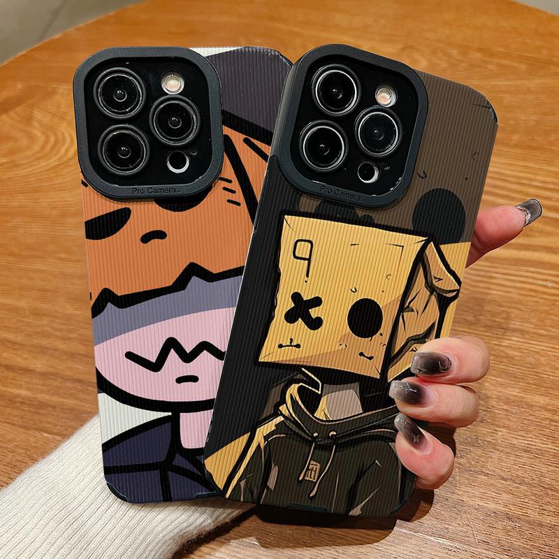 Vertical Grain Leather Shell Box Boy Printed Patterned Shockproof Soft Silicone Case with Camera Lens Full Protection for iPhone