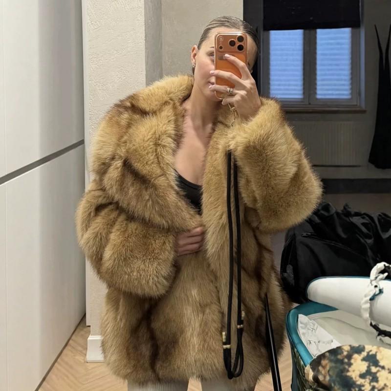 Womens Faux Fur Coat 2026 Winter Warm Loose Street Style Jacket With Pockets Mid-Length