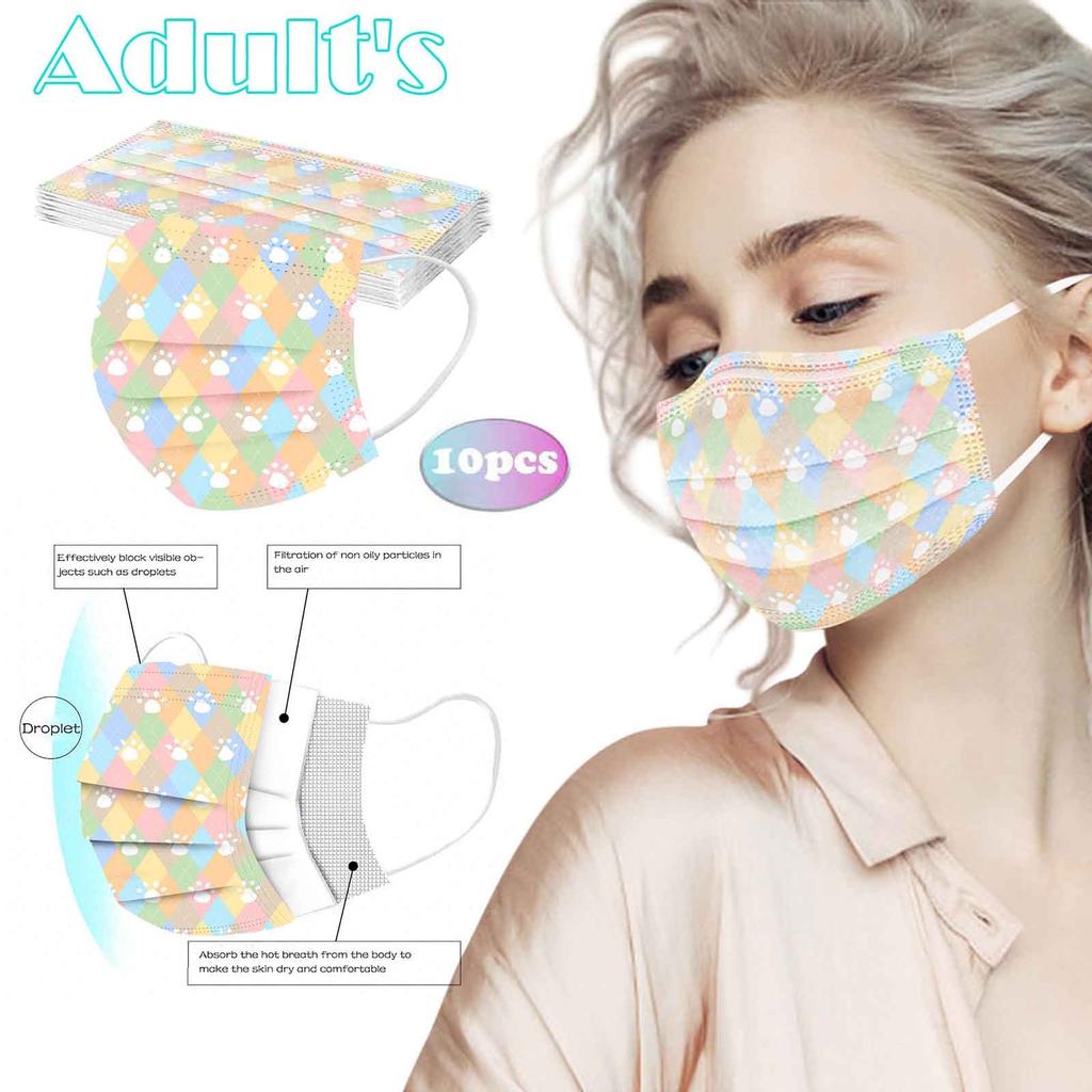 Adult  Women Man  Disposable Face Mask Industrial 3Ply Ear Loop 10PC Mask