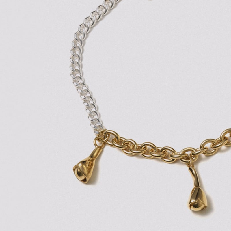 Hustad 246 COMBO Flower ball chain Bracelet_ 925 silver / 14k gold combo flower ball chain bracelet