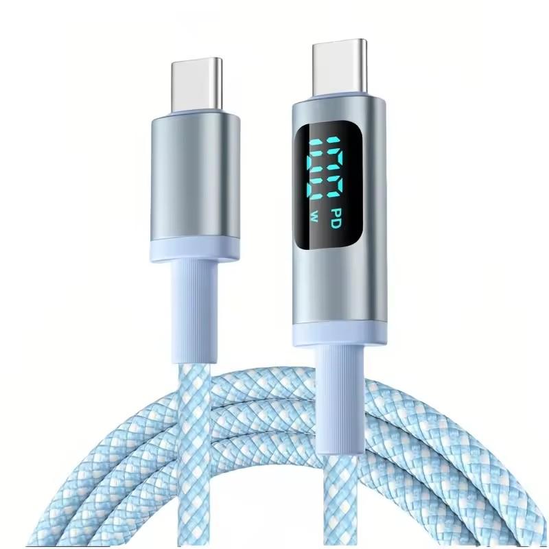 100W PD Fast Charging Cable USB-C to USB-C Cable 5A Nylon Braided with Real-Time LED Display OD4.0 High-Speed Data Cable