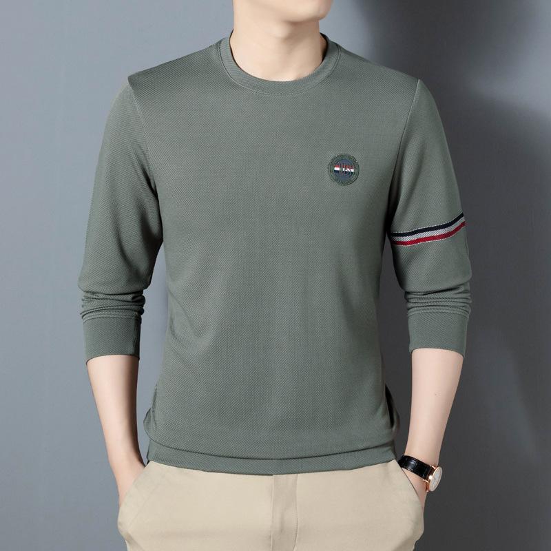 Men's Autumn Round Neck Long Sleeve T-shirt Men's Fashion Korean Style Young and Middle-aged Casual Simple Men