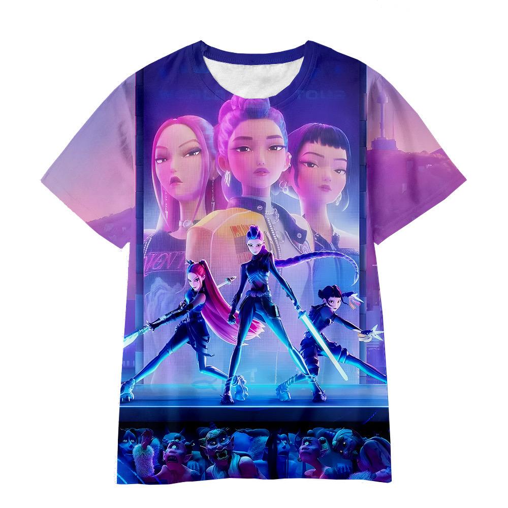 The Magic Hunter Team Short-sleeved Kpop Rumi, Mira and Zoe 3D Printed Cartoon Fashion and Youth for Children and Adults
