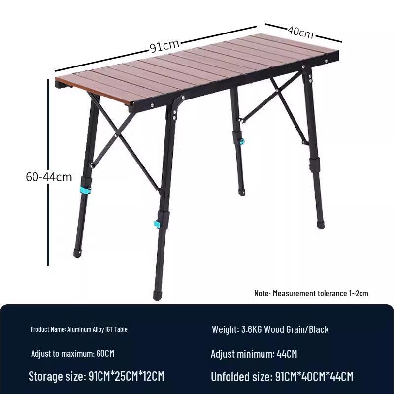 Mobile Egg Roll Multi-Functional Outdoor Aluminum Camping Table with Lifting Extension 