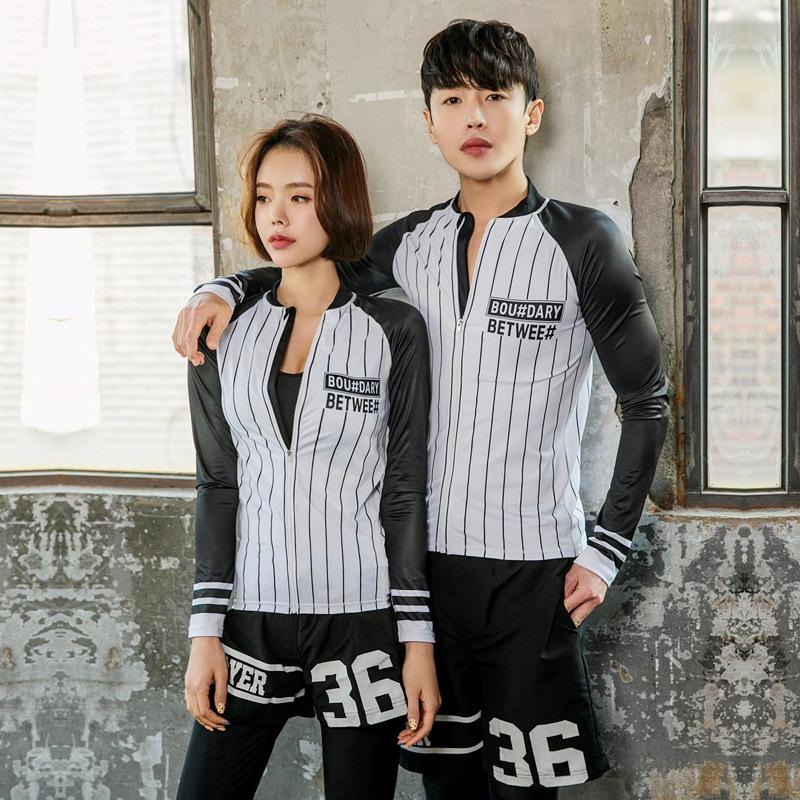 Korean Women's Long Sleeve Scuba Diving Suit with Sun Protection, Zipper, and Long Pants – Trendy Jellyfish Style for Surfing and Snorkeling.