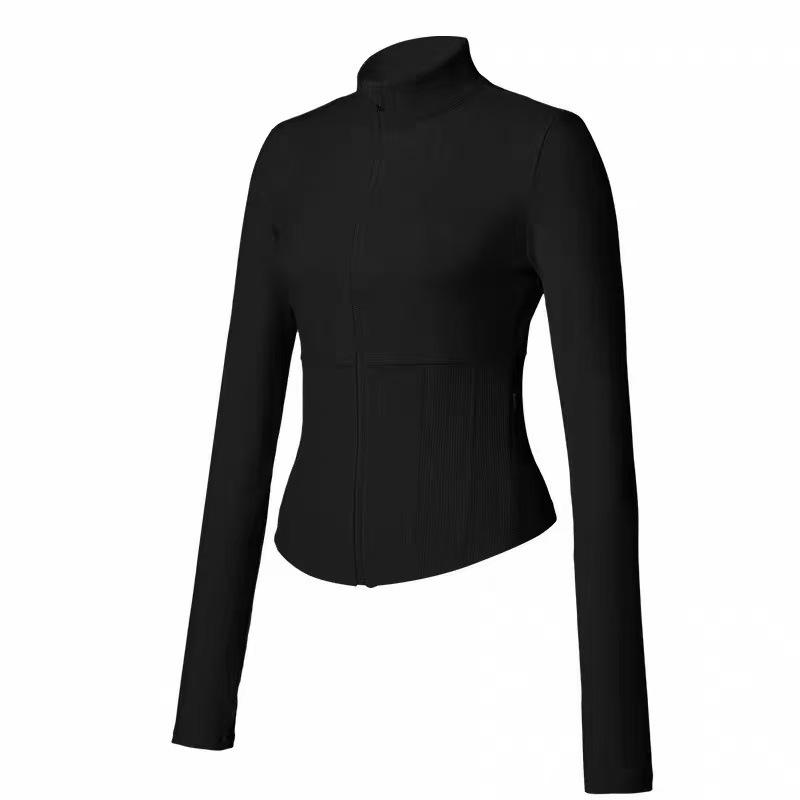 Women's Quick-Dry Slim Fit Sports Jacket with Stand Collar and Fingerless Sleeves for Yoga and Running