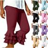 Damen Y2K Style Yoga Capri-Hose Lagen-Rüschensaum Kurze ausgestellte Leggings Sommerlich Lässig Stretch Schlanke Passform Ausgestellte Hose